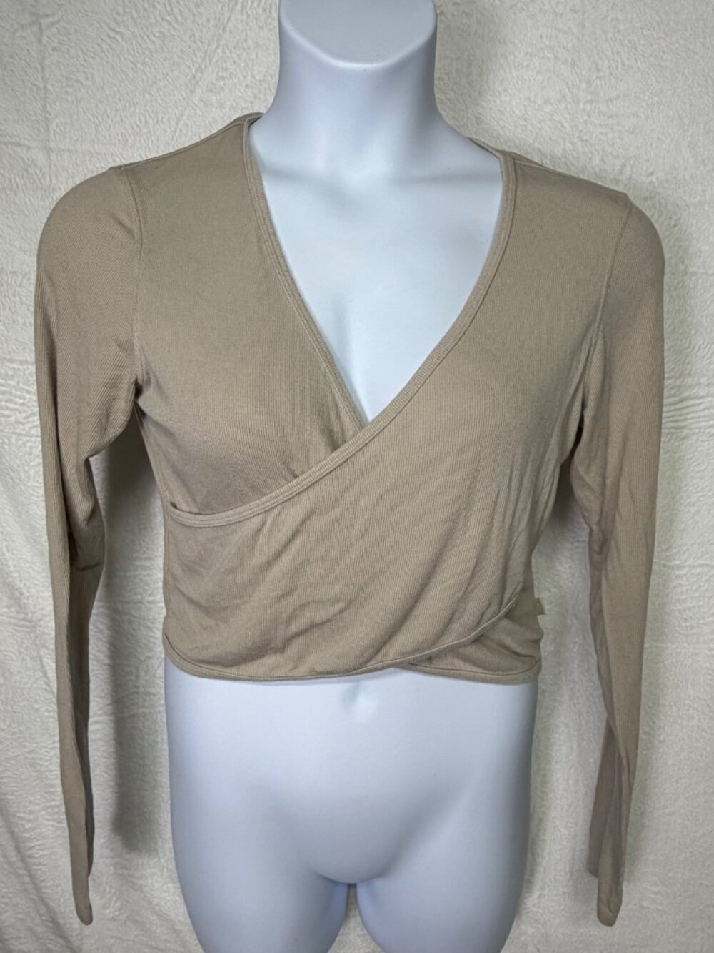 Lululemon Wrap-Front Ribbed Long-Sleeve Top tan cropped size small *no tags
